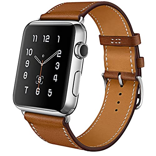 iBazal Lederarmband Ersatz für iWatch Series 8 7 41mm Series 6 SE 5 4 Armband 40mm Leder 38mm Series 3 2 1 Uhrenarmband Lederband Ersatzarmband Uhrarmband Watchband Ersatzband Band - Braun 38/40 von iBazal