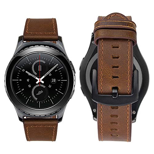 iBazal Lederarmband Kompatibel mit Samsung Galaxy Watch 46mm/Galaxy Watch 3 45mm/Gear S3 Frontier Classic Armband 22mm Band Ersatzband für Huawei Watch GT3/GT2 46mm Simple Braun von iBazal