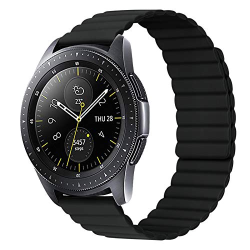 iBazal Magnetisch Silikonarmband Galaxy Watch 3 41mm Armband 20mm Silikon Magneten Band Ersatz für Samsung Galaxy Watch 42mm/Active/Active 2 40mm 44mm/Gear S2 Classic/Huawei Watch 2 - Schwarz von iBazal