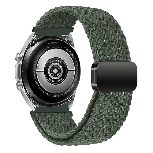 iBazal Nylon Band Kompatibel mit Samsung Galaxy Watch 7/6/5/4/FE 44mm 40mm/Galaxy Watch 5 Pro 45mm/Watch 4/6 Classic 47mm 46mm 43mm 42mm/Watch 3 41mm/Active 2 Armband Braided Solo Loop Dunkel Olivgrün von iBazal
