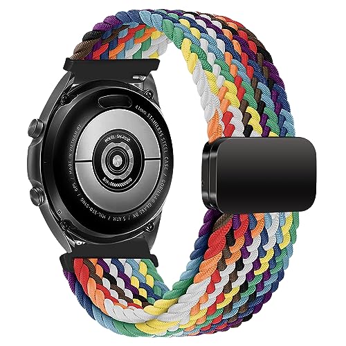 iBazal Nylon Band Kompatibel mit Samsung Galaxy Watch 6/5/4 44mm 40mm/Galaxy Watch 5 Pro 45mm/Watch 4/6 Classic 47mm 46mm 43mm 42mm/Watch 3 41mm/Active 2 Armband Braided Solo Loop - Regenbogen von iBazal