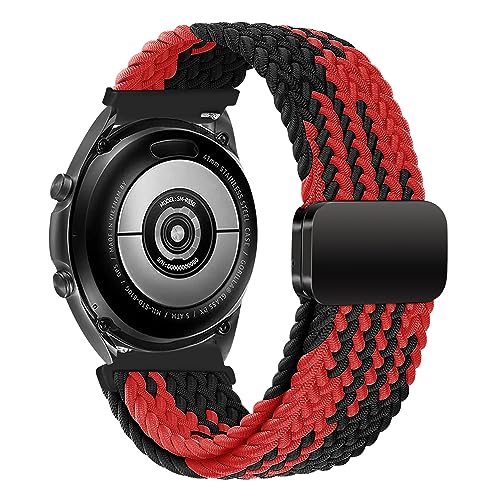 iBazal Nylon Band Kompatibel mit Samsung Galaxy Watch 6/5/4 44mm 40mm/Galaxy Watch 5 Pro 45mm/Watch 4/6 Classic 47mm 46mm 43mm 42mm/Watch 3 41mm/Active 2 Armband Braided Solo Loop - Schwarz Rot von iBazal