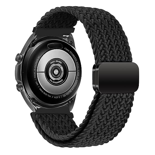 iBazal Nylon Band Kompatibel mit Samsung Galaxy Watch 6/5/4 44mm 40mm/Galaxy Watch 5 Pro 45mm/Watch 4/6 Classic 47mm 46mm 43mm 42mm/Watch 3 41mm/Active 2 Armband Braided Solo Loop - Schwarz von iBazal