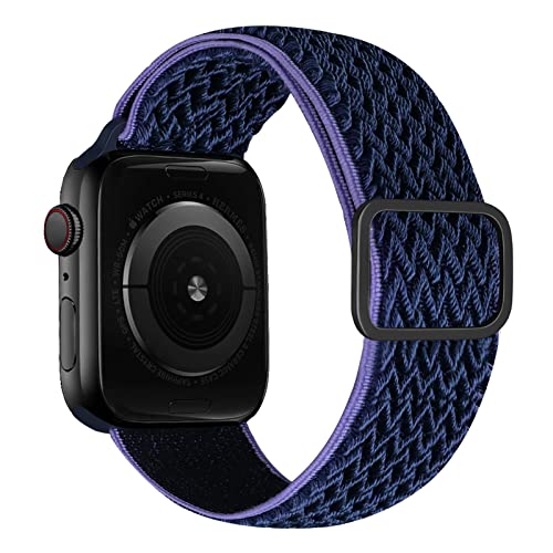 iBazal Nylonarmband Geflochtenes Solo Loop Band Kompatibel mit Apple Watch Armband 38mm 40mm Nylon Ersatz für iWatch SE Series 6 5 4 3 2 1 Elastic Woven Stoff Sport Uhrenarmband Mitternachtsblau 38/40 von iBazal