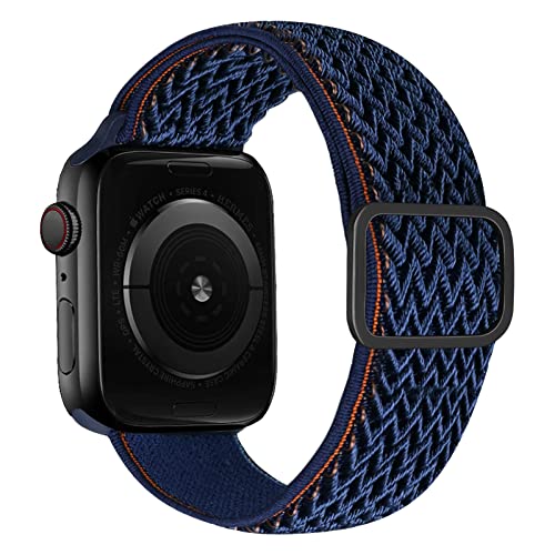 iBazal Nylonarmband Geflochtenes Solo Loop Band Kompatibel mit Apple Watch Armband 38mm 40mm Nylon Ersatz für iWatch SE Series 6 5 4 3 2 1 Elastic Woven Stoff Sport Uhrenarmband - Navy Blau 38/40 von iBazal