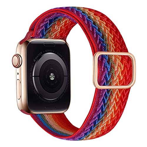 iBazal Nylonarmband Geflochtenes Solo Loop Band Kompatibel mit Apple Watch Armband 38mm 40mm Nylon Ersatz für iWatch SE Series 6 5 4 3 2 1 Elastic Woven Stoff Sport Uhrenarmband - Regenbogen 38/40 von iBazal