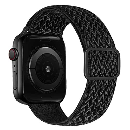 iBazal Nylonarmband Geflochtenes Solo Loop Band Kompatibel mit Apple Watch Armband 38mm 40mm Nylon Ersatz für iWatch SE Series 6 5 4 3 2 1 Elastic Woven Stoff Sport Uhrenarmband - Schwarz 38/40 von iBazal