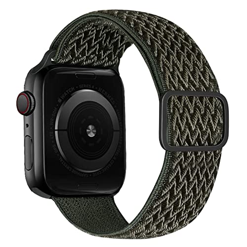 iBazal Nylonarmband Geflochtenes Solo Loop Band Kompatibel mit Apple Watch Armband 42mm 44mm Nylon Ersatz für iWatch SE Series 6 5 4 3 2 1 Elastic Woven Stoff Sport Uhrenarmband - Grün 42/44 von iBazal