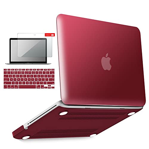 iBenzer Altes MacBook Pro 13-Zoll-Gehäuse A1278, Hardcase-Schutzhülle mit weicher Berührung und Tastaturschutzfolie für Apple MacBook Pro 13 mit CD-ROM, weinrot MMP13WR + 2 von iBenzer
