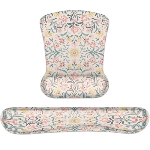 iCasso Ergonomisches Mauspad, Tastatur-Handgelenkauflage, Memory-Schaum-Mauspad mit Handgelenkstütze, einfaches Tippen und Linderung von Handgelenkschmerzen, Tastatur-Pad für Computer (rosa Blumen) von iCasso