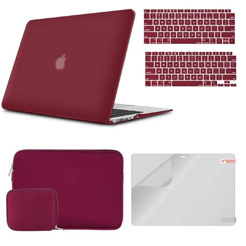 iCasso MacBook Air 13 Zoll Hülle A1932/2179 Bundle 4 in 1, Displayschutzfolie, Tastaturabdeckung und kleine Tasche kompatibel 2020 2019 2018 Macbook Air 13 Touch ID - Weinrot von iCasso