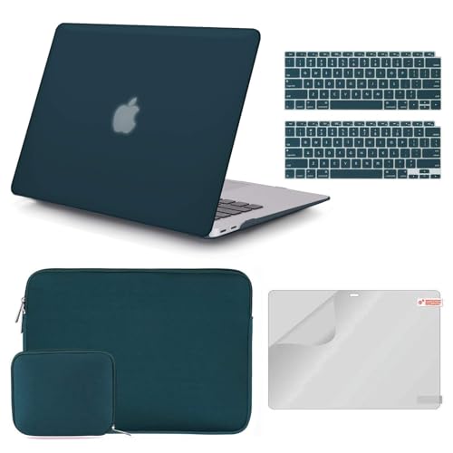 iCasso MacBook Air 13 Zoll Hülle A1932/2179 Bundle 4 in 1 Kunststoff Hartschale Hülle Sleeve Displayschutzfolie Tastatur Cover und Kleine Tasche Kompatibel 2020 2019 2018 MacBook Air 13 Touch ID-Dark Cyan von iCasso