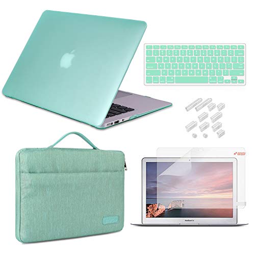 iCasso Schutzhülle kompatibel mit MacBook Air 13 Zoll Hülle 2010-2017 Release Modell A1369/A1466 Bundle Set, Kunststoff Hartschale, Sleeve Tasche, Tastaturabdeckung und Staubstecker,Mintgrün von iCasso