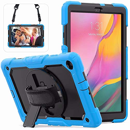 iChicTec Hülle für Samsung Galaxy Tab A 10.1 Zoll 2019 SM-T510/T515 Verstellbarer Schultergurt 360 Grad Handschlaufe Eingebauter Kickstand 3-lagige Ganzkörper Rugged Case Schutzhülle von iChicTec