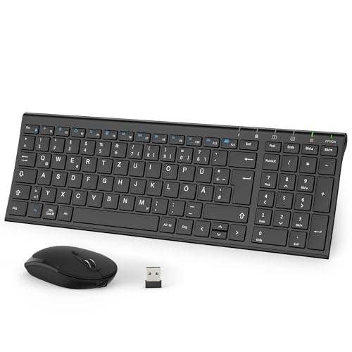 iClever 2.4G Tastatur Maus Set Kabellos, Aluminium Wireless Slim Tastatur QWERTZ Layout (Deutsch), für Computer/Desktop/PC/Laptop/Oberfläsche/Windows 10/8/7/Vista/XP (2.4GHz, USB) von iClever