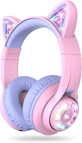iClever Bluetooth Kopfhörer Kinder über Ohr, Verstellbare 74/85/94dB Lautstärkeregler, 50 Stunden Spielzeit, Bluetooth 5.2, Kinder Kopfhörer mit Mikrofon für Schule/Tablet/Handy/PC von iClever