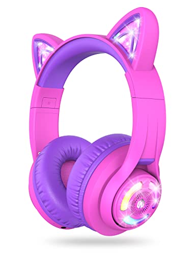 iClever Bluetooth Kopfhörer für Kinder auf dem Ohr für Jungen und Mädchen, verstellbare 85/94 dB Lautstärkeregler, Kinder-Kopfhörer mit Mikrofon für Schule/Tablet,Handy,PC,TV von iClever