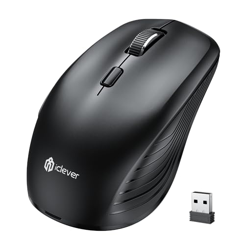 iClever Bluetooth Maus, Rechargeable Kabellose Mouse, Wiederaufladbarer Akku, Multi-Device, 800/1200 / 1600/2400 DPI,7 Buttons for PC/Laptop/Tablet/MacBook, Schwarz von iClever