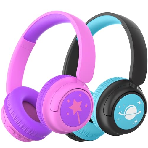 iClever Bluetooth kopfhörer Kinder 2Pack, 60 Std Akku, 74/85 dBA Lautstärkebegrenzung, Stereo-Sound, Typ-C, Bluetooth5.4, Kabellos Kinderkopfhörer Over Ear mit Mikrofon für Tablet/Reisen von iClever