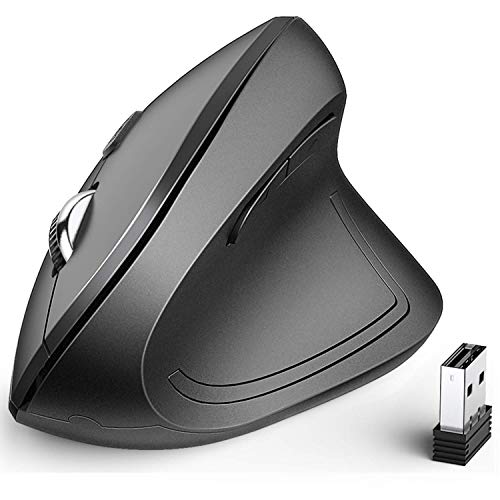 iClever Ergonomische Maus Kabellos, 2.4G Wireless Vertikale Maus Ergonomisch mit 6 Tasten,1000/1600/2000/2400 DPI für Laptop, Computer, Desktop, Mac, Windows, MacOS- Schwarz von iClever