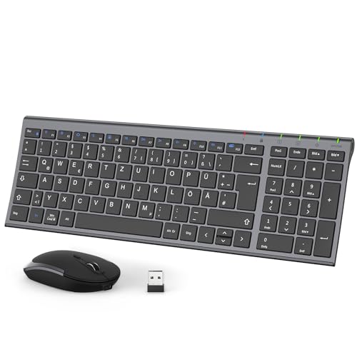 iClever GK03 2.4G Tastatur Maus Set Kabellos, Aluminium Wireless Slim Tastatur QWERTZ Layout (Deutsch), für Computer/Desktop/PC/Laptop/Oberfläsche/Windows 10/8/7/Vista/XP (2.4GHz, USB) von iClever