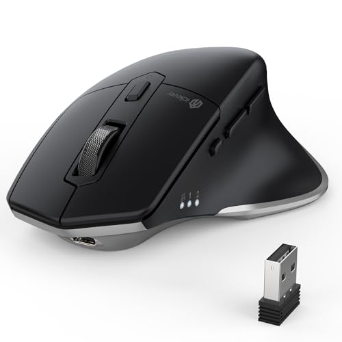 iClever Kabellose Bluetooth Maus, wiederaufladbare Bluetooth-Funkmaus, Ergonomische Maus kabellos für Laptop PC Computer, Mac OS,Android,Windows, Silber&Schwarz von iClever