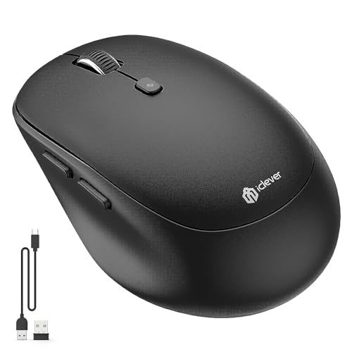 iClever Kabellose Maus, MD165 Dual-Mode-Bluetooth-Maus, wiederaufladbare Typ-C-Maus, 2,4 G kabellose Computermäuse mit USB-Empfänger, 3 Geräteanschlüsse für Windows 7/8/10, Mac, iOS, Android von iClever