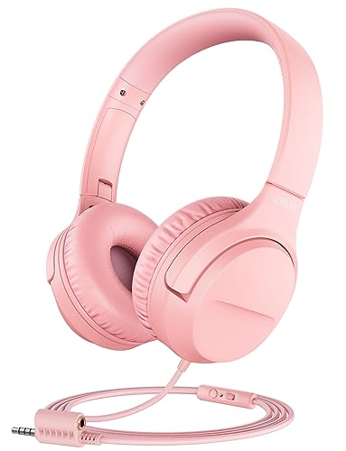 iClever Kinder Kopfhörer, HS23 Kabel Kopfhörer für Kinder, Verstellbares Stirnband, Stereo Sound, Faltbare, Entwirrte Drähte, 3.5 mm Aux Jack, 85/94dB Volume Limited, Kinder Kopfhörer (Rosa) von iClever