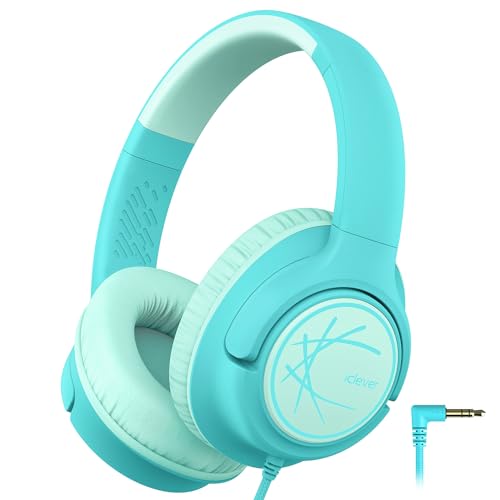 iClever Kopfhörer Kinder, Kopfhörer für Kinder mit Kabel 85dBA Sichere Lautstärke, Stereo Sound, Over Ear Faltbare 3.5 mm Jack Kinder Kopfhörer für iPad, Tablets, Schule, Reisen, Grün von iClever