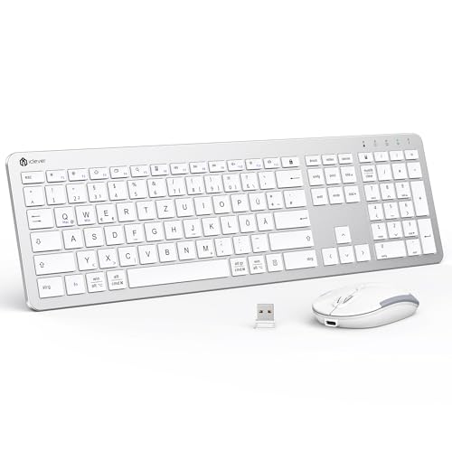 iClever Tastatur Maus Set Kabellos, Tastatur und Maus Kabellos Wiederaufladbare, Deutsch QWERTZ Layout, 2.4 GHz Funk Tastatur Mouse für PC/Laptop/Smart TV, Weiß und Silber iClever Tastatur Maus Set Kabellos, Tastatur und Maus Kabellos Wiederaufladbare, Deutsch QWERTZ Layout, 2.4 GHz Funk Tastatur Mouse für PC/Laptop/Smart TV, Weiß und Silber von iClever