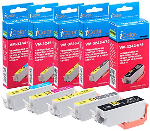 iColor Multipacks für Epson: Tintenpatronen ColorPack Epson (ersetzt T3357 / 33XL), BK/PBK/C/M/Y (Druckerpatronen Multipack, kompatible Tintenstrahldrucker) von iColor