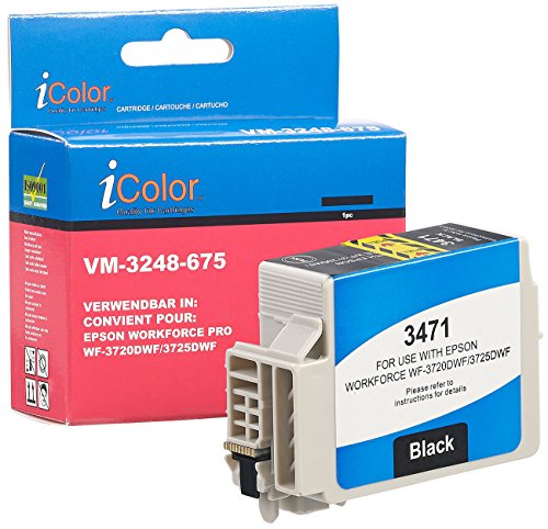 iColor Druckpatrone: Tintenpatrone für Epson-Drucker (ersetzt T3471 / 34XL), schwarz, 22 ml (Workforce Pro Wf 3720, Epson, kompatible Tintenpatronen Tintenstrahldrucker) von iColor