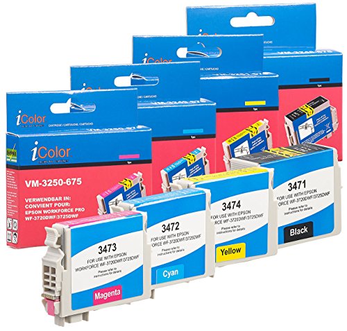 iColor Tinte für Drucker: Tintenpatronen-Color-Pack für Epson (ersetzt T3476 / 34XL), BK/C/M/Y (Workforce Pro Wf 3720, Epson, kompatible Tintenstrahldrucker) von iColor