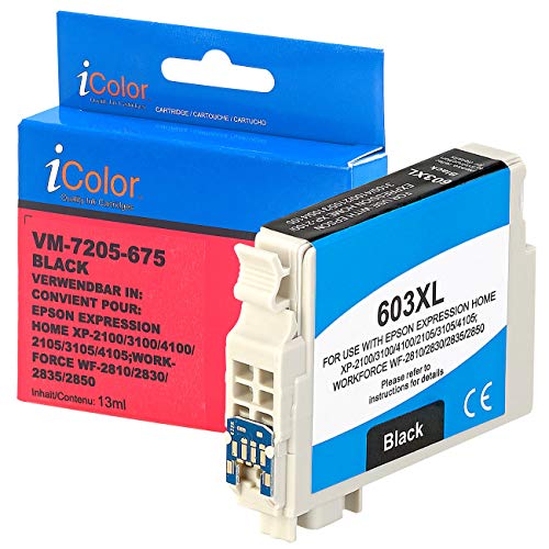 iColor Tintentank, Epson: Tintenpatrone für Epson-Drucker (ersetzt C13T03A14010 / 603XL), Black (kompatible Tintenpatronen Epson, Tintenstrahldrucker) von iColor