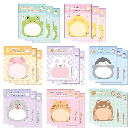 iCovalescent 24 Packungen Kinder Haftnotizen, Cartoon Niedliche Haftnotizen, Selbstklebende Notizblöcke, ideal für Büro, Kinder, Studenten, Kindergeburtstagsgeschenk (8 Tierstile) von iCovalescent