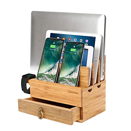 iCozzier 4 Slots Abnehmbarer Bambus-Uhrenständer Mit Schublade Ladestation für mehrere Geräte Dock für iWatch, Smartphones, Tablets, Laptops von iCozzier