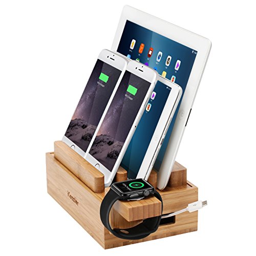iCozzier Mini Bambus iWatch Ständer Multifunktionelle Ladestation und Kabel Organizer Docking Station für Apple Watch, iPhone, iPad, Smartphones, Tablets von iCozzier