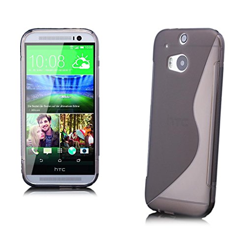 iCues HTC One M8 S-Line TPU Case Grau | [Display Schutzfolie Inklusive] Transparent Klarsichthülle Durchsichtig Klare Klarsicht Silikon Gel Schutzhülle Hülle Cover Schutz von iCues
