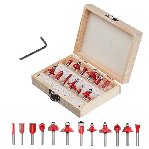 iDMRURvm 12tgl Fräsersatz Set für Holzbearbeitung 6mm Nutfräser Profilfräser für Oberfräse Holzfräser Fräser Bit Set mit Schraubenschlüssel (Rot) (12tlg. Fräser Set - Schaft 6mm) iDMRURvm 12tgl Fräsersatz Set für Holzbearbeitung 6mm Nutfräser Profilfräser für Oberfräse Holzfräser Fräser Bit Set mit Schraubenschlüssel (Rot) (12tlg. Fräser Set - Schaft 6mm) von iDMRURvm