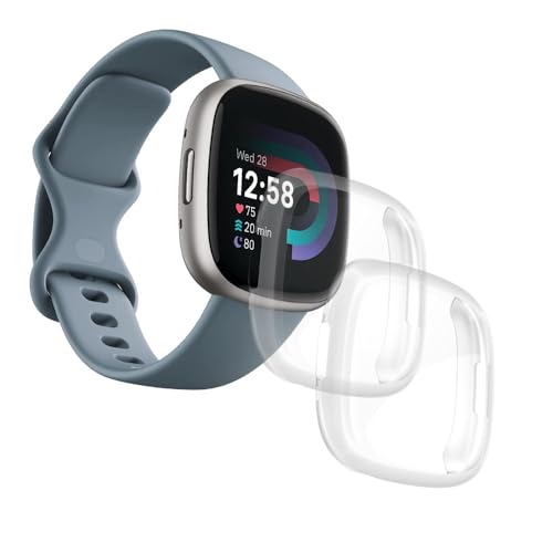 [2 Stück] Schutzhülle für Fitbit Versa 4 / Sense 2, Displayschutzfolie, vollständige Abdeckung, schützender Stoßfänger, weiches TPU, Zubehör – [klar + transparent] von iDaPro