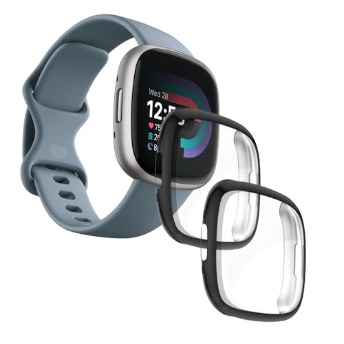 iDaPro [2 Stück] Schutzhülle für Fitbit Versa 4 Sense 2, Displayschutzfolie, vollständige Abdeckung, schützende Stoßstange, weiche TPU-Abdeckung, Zubehör [Sc von iDaPro