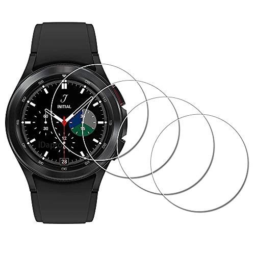 iDaPro Displayschutz Folie für Samsung Galaxy Watch 4 Classic 42mm （Die Zifferblattgröße beträgt 42 mm, nicht der Durchmesser des schutzfolie ） [4 Stück] Watch4 Classic 42 mm Screen Protector Glas von iDaPro