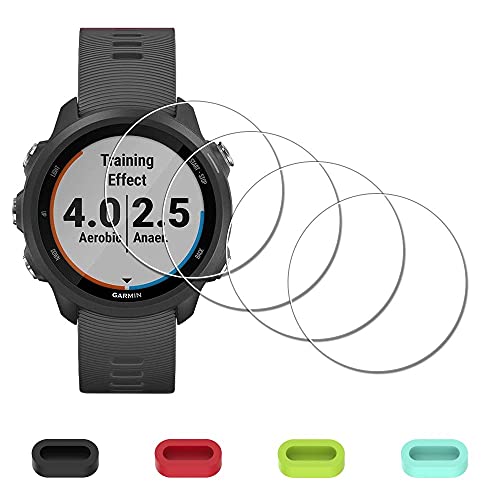 iDaPro Displayschutz Schutzfolie für Garmin Forerunner 245 Music / 245 Smartwatch + 4-teiliger Ladeanschlussschutz, 9H Härte Gehärtetes Glas Displayschutzfolie Einfache Installation [4 Stück] von iDaPro