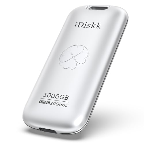 iDiskk 1 TB externes Solid-State-Laufwerk bis zu 2000 MB/s, USB 3.2 Gen 2x2 USB-C SSD,Hochleistungs-SSD mit USB-C-Kabel, Taschengröße 2000 MB/s USB-C-Flash-Laufwerk, Foto-Speicherstick (Silber) von iDiskk