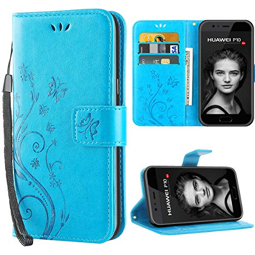 iDoer Hülle Kompatibel Mit Huawei P10 Schmetterling Leder Case Schutzhülle Blau von iDoer