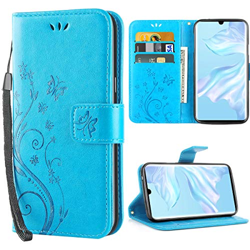 iDoer Hülle Kompatibel Mit Huawei P30 Pro/Huawei P30 Pro New Edition/Huawei P30 Pro 2020 Schmetterling Leder Case Schutzhülle Blau von iDoer