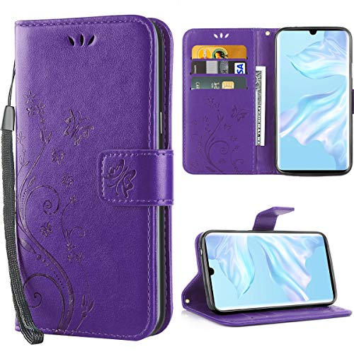 iDoer Hülle Kompatibel Mit Huawei P30 Pro/Huawei P30 Pro New Edition/Huawei P30 Pro 2020 Schmetterling Leder Case Schutzhülle lila von iDoer