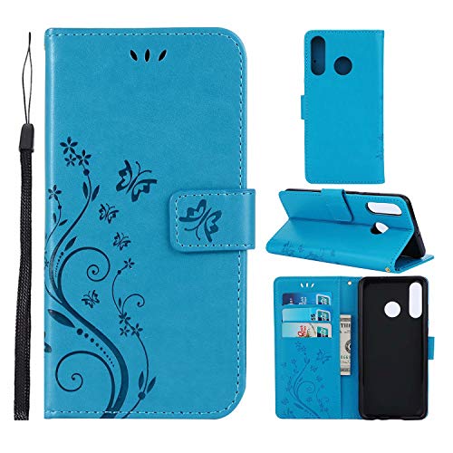 iDoer Hülle Kompatibel Mit Huawei P30 lite/Huawei P30 lite New Edition/Huawei P30 lite 2020/Huawei nova 4e Schmetterling Leder Case Schutzhülle Blau von iDoer