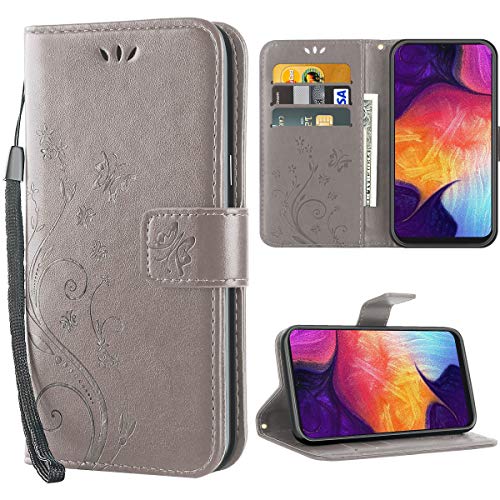 iDoer Hülle Kompatibel Mit Samsung Galaxy A50/Samsung Galaxy A50s/Samsung Galaxy A30s Schmetterling Leder Case Schutzhülle Grau von iDoer