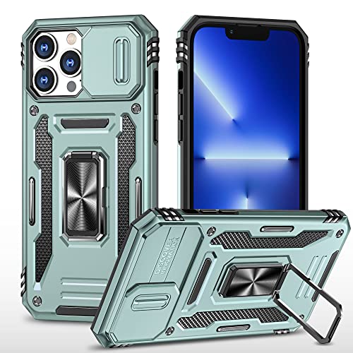 iDoer für iPhone 13 Pro Case Military, Slide Camera Cover & 360° Magnetic Rotate Ring Holder Kickstand, Double Layers Hard Shell Shockproof, Phone Case für iPhone 13 Pro 6.1",grün von iDoer